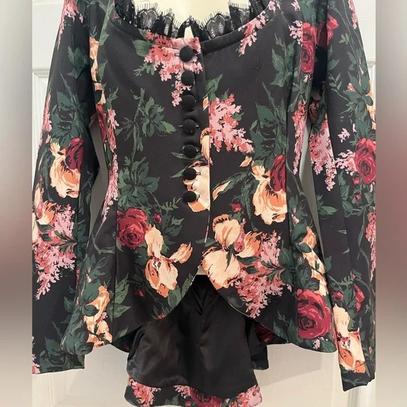 Pinup Couture Mariette Peplum Jacket In Dark Bella Roses Gabardine - Med - NWT - Picture 6 of 14